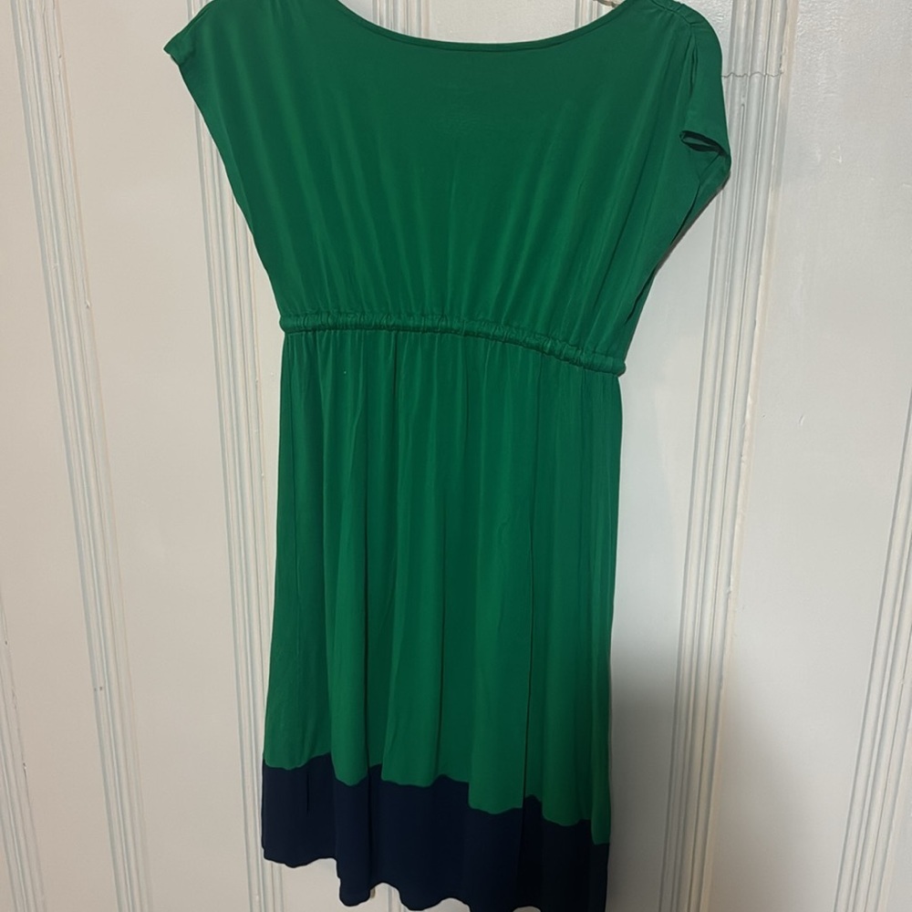 Green & Navy Color Block Maternity Dress w/ Elastic & Drawstring Waist - Small - Picture 6 of 6